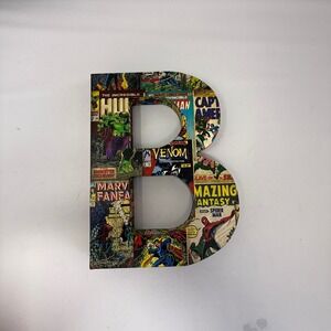 Marvel Comics Wood Wall Letter B Decor Hulk Iron Man Spider-Man Venom Multicolor